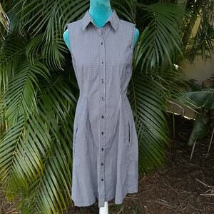 Talbots 10P Gingham Button front Navy Dress Preppy